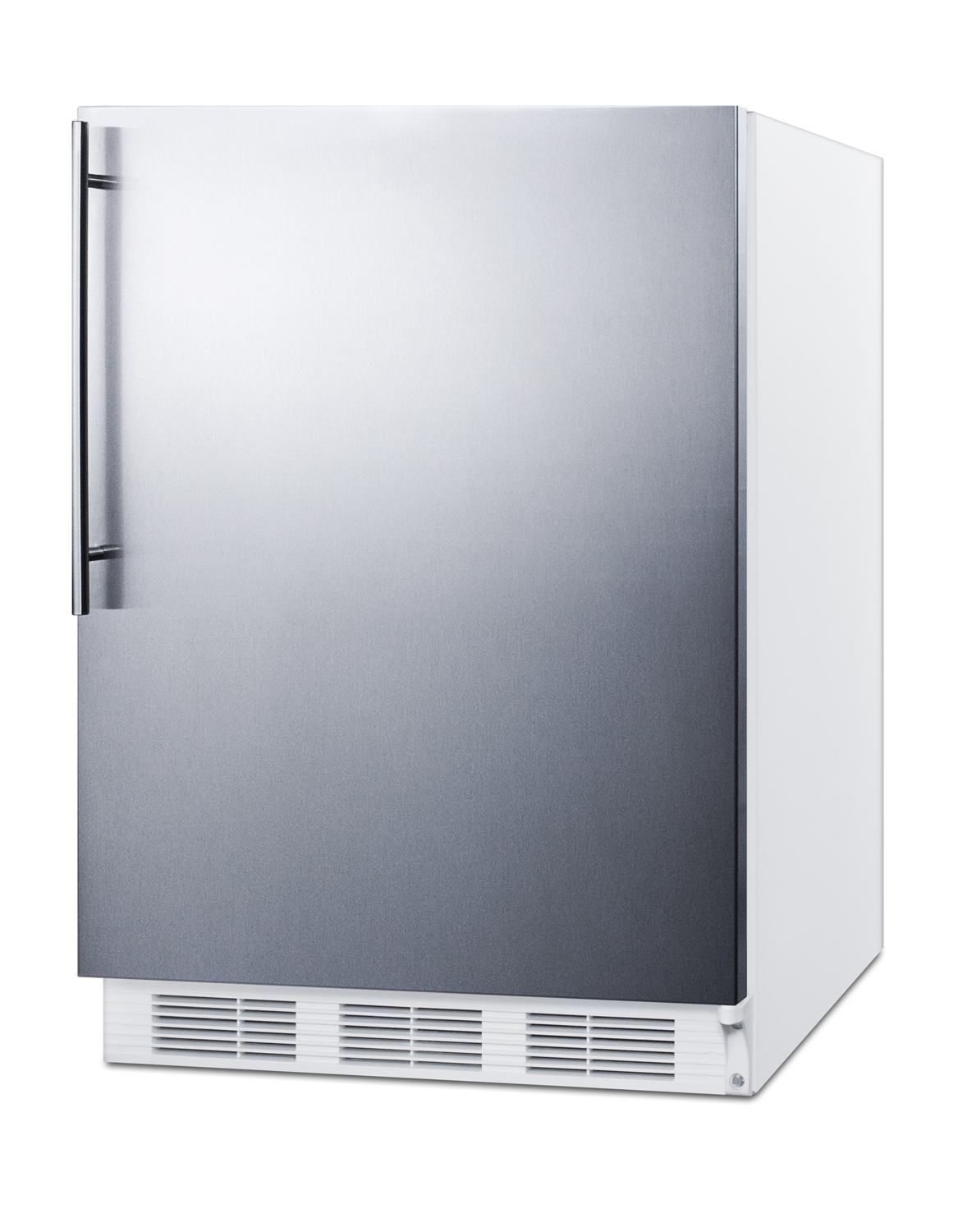 ADA compliant built-in undercounter refrigerator-freezer for residential use, cycle defrost w/deluxe interior, SS door, thin handle, and white cabinet